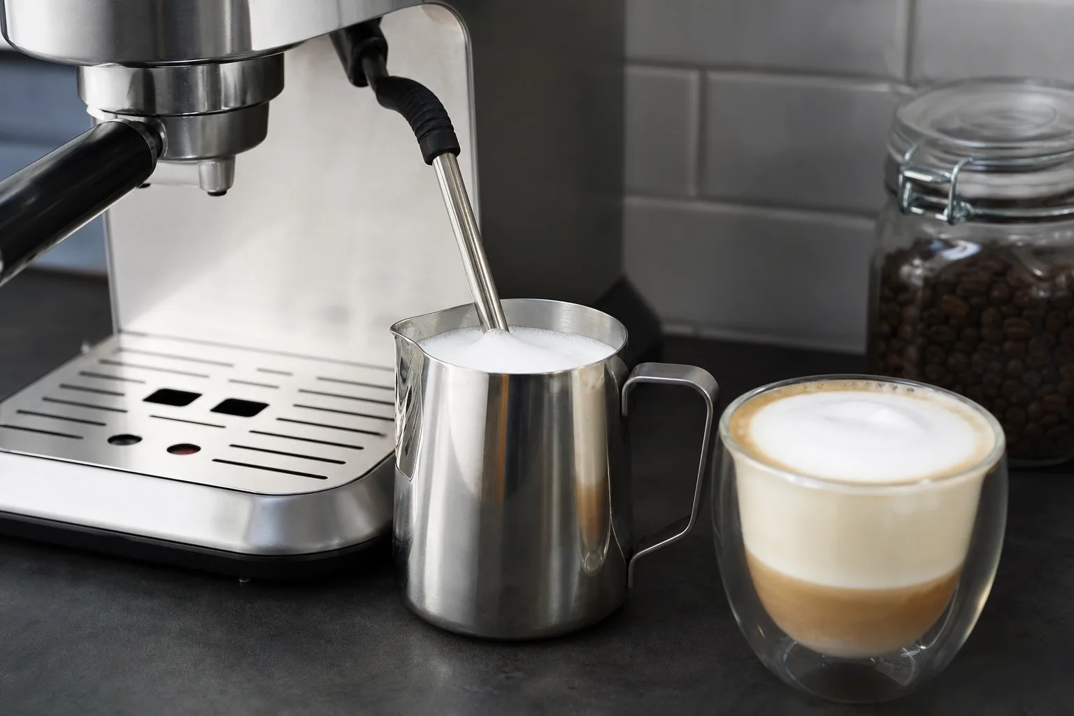Milchschaum zubereiten mit der Espressomaschine: Anleitung fuer Cappuccino und Latte